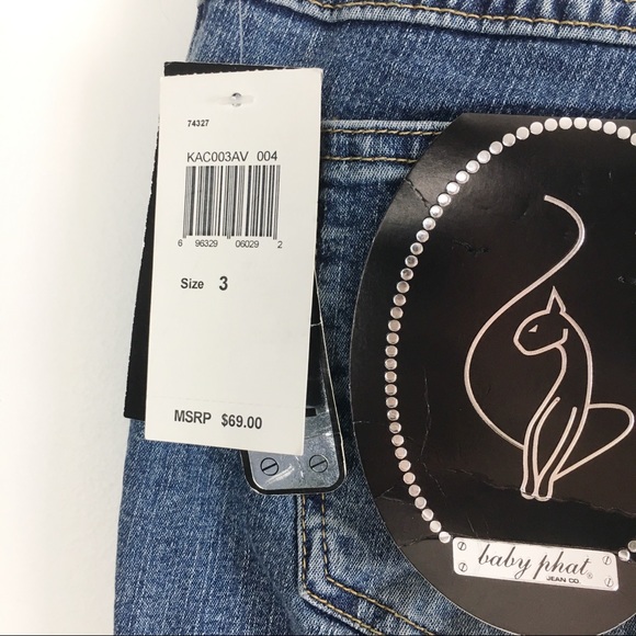 NWT Vintage Y2K Baby Phat Cat Logo Cuffed Denim Jeans Cropped Capri Pants Size 3 - Picture 8 of 10
